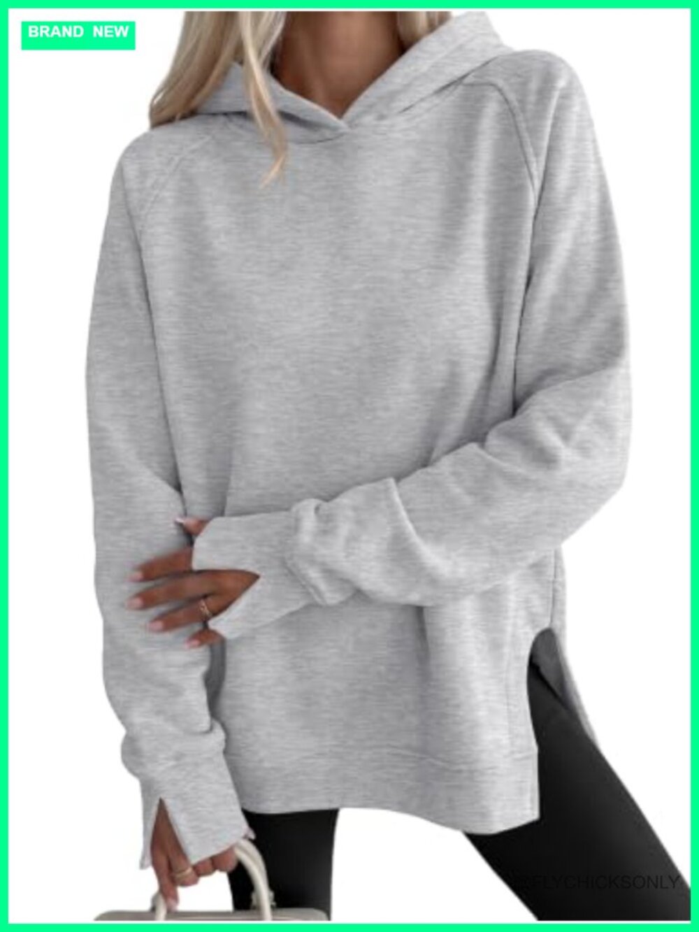 Oversized Hoodie Women Raglan Sleeve Side Slit Pullover Casual Fall